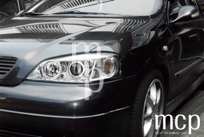 Angel Eyes Scheinwerfer Set für Opel Astra G (09/1997 bis 02/2004) in Chrom – Fahrzeugansicht
