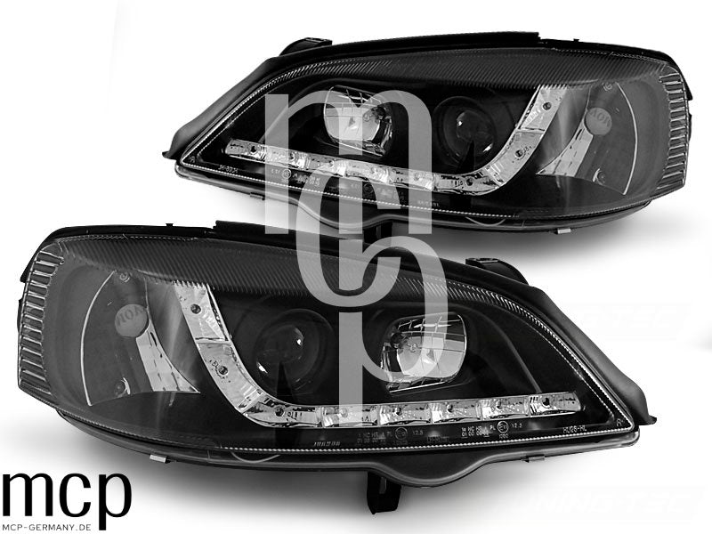 LED Tagfahrlicht Scheinwerfer Set für Opel Astra G (09/1997 bis 02/2004) in Schwarz