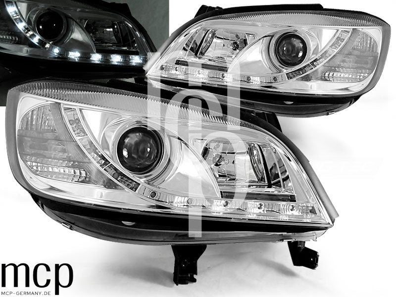 Scheinwerfer Set für Opel Zafira (04/1999 bis 06/2005) in Chrom mit LED Standlicht