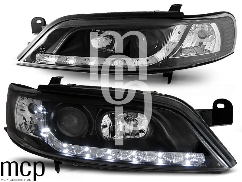 LED Tagfahrlicht Scheinwerfer Set für Opel Vectra B (01/1999 bis 03/2002) in Schwarz
