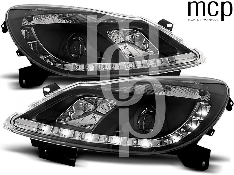 Scheinwerfer Set für Opel Corsa D (04/2006 bis 2011) in Schwarz mit LED Standlicht – Hauptansicht