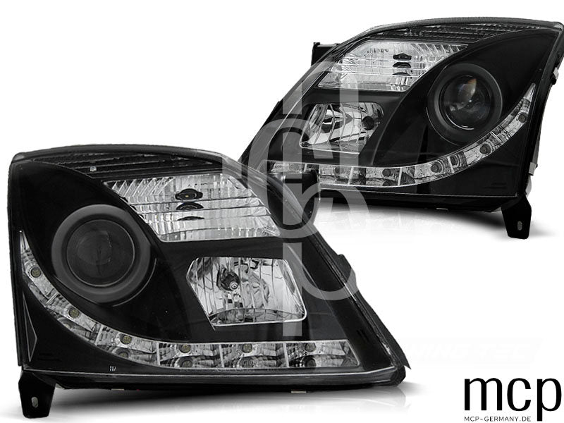 Xenon Scheinwerfer Set für Opel Vectra C (04/2002 bis 08/2005) in Schwarz mit LED Tagfahrlicht