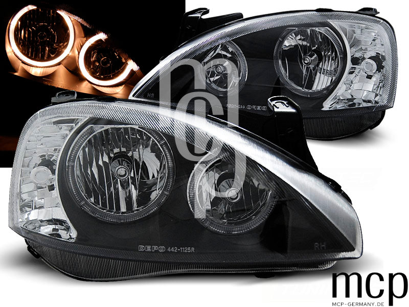 Angel Eyes Scheinwerfer Set für Opel Corsa C (11/2000 bis 09/2006) in Schwarz