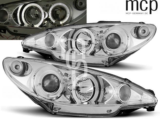 Angel Eyes Scheinwerfer Set für Peugeot 206 (ab 2002) in Chrom – weitere Ansicht