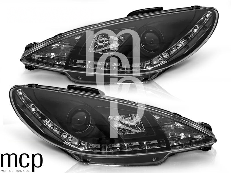 Scheinwerfer Set für Peugeot 206 (10/1998 bis 2002) in Schwarz – Scheinwerfer-Set