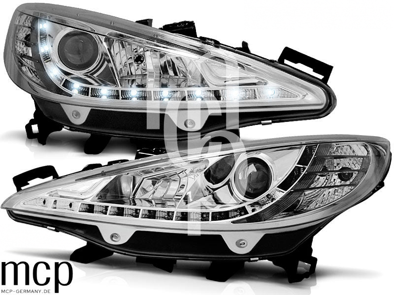 Scheinwerfer Set für Peugeot 207 (05/2006 bis 06/2012) in Chrom – Scheinwerfer-Set