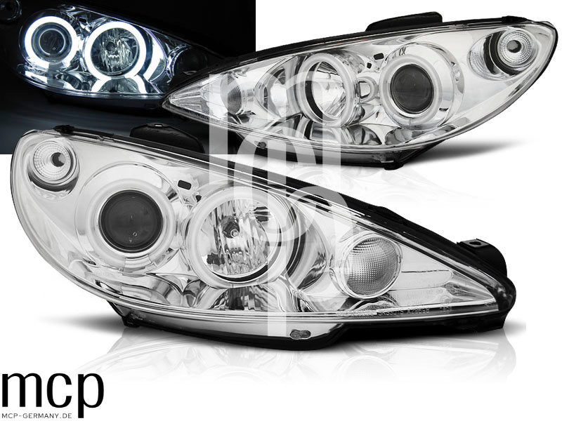 CCFL Angel Eyes Scheinwerfer Set für Peugeot 206 (ab 2002) in Chrom – Scheinwerfer-Set