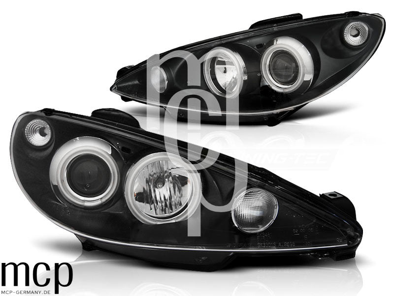 CCFL Angel Eyes Scheinwerfer Set für Peugeot 206 (ab 2002) in Schwarz