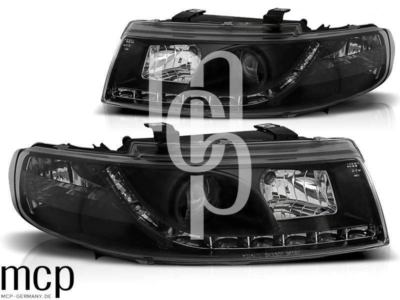 Scheinwerfer Set für Seat Leon / Toledo (04/1999 bis 08/2004) in Schwarz – LPSE12