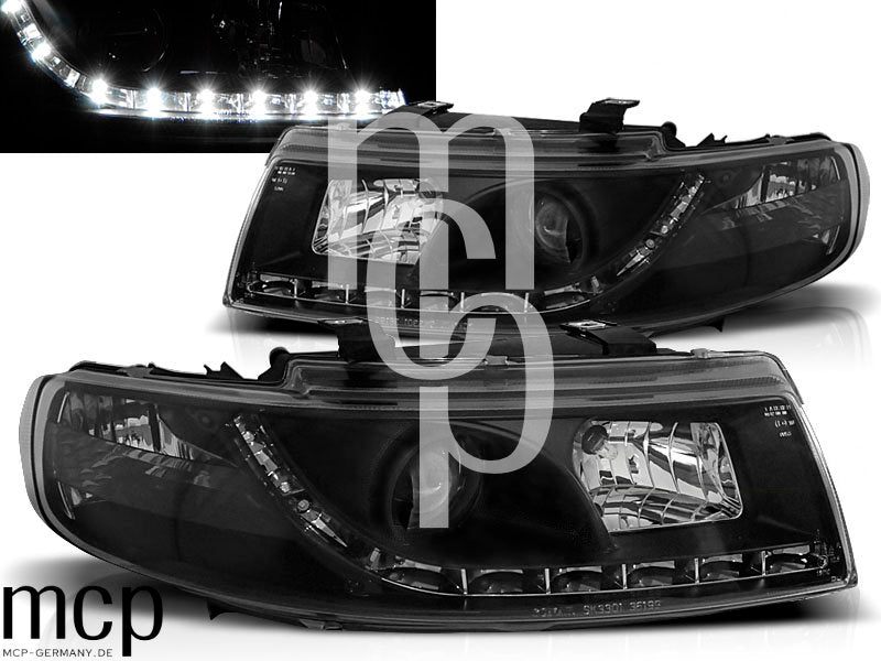 Scheinwerfer Set für Seat Leon / Toledo (04/1999 bis 08/2004) in Schwarz – LPSE12