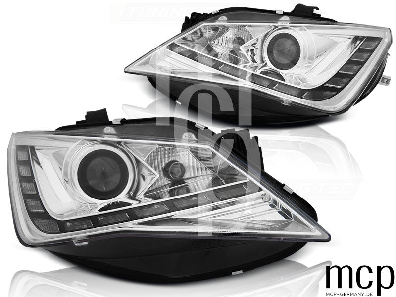 Scheinwerfer Set für Seat Ibiza 6J (2012 bis 2015) in Chrom mit LED Tagfahrlicht