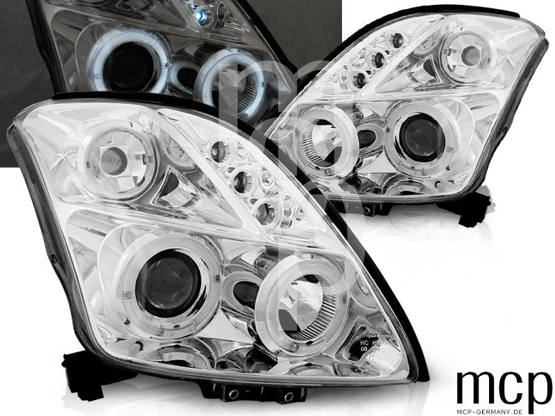 Angel Eyes Scheinwerfer Set für Suzuki Swift (05/2005 bis 2010) in Chrom – 1