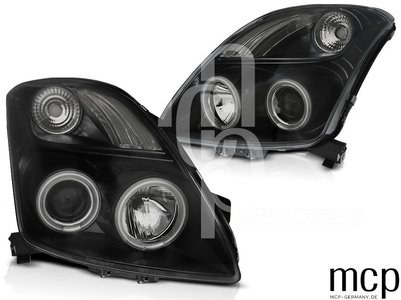 CCFL Angel Eyes Scheinwerfer Set für Suzuki Swift (05/2005 bis 2010) in Schwarz