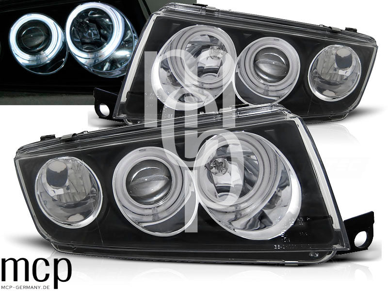 CCFL Angel Eyes Scheinwerfer Set für Skoda Fabia I (12/1999 bis 2008) in Schwarz