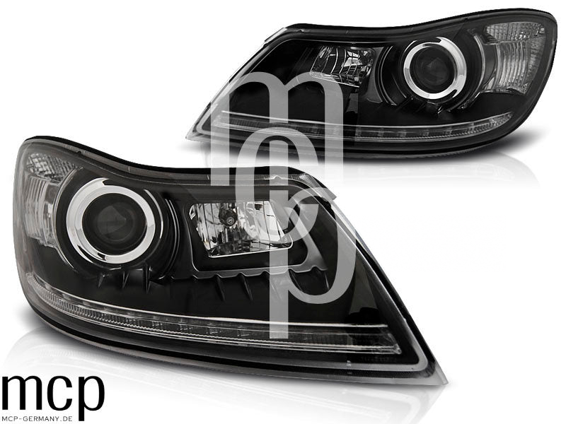 Scheinwerfer Set für Skoda Octavia (2009 bis 2012) in Schwarz mit LED Tagfahrlicht – 1