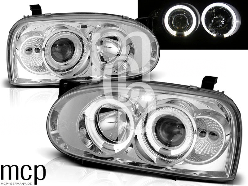 Angel Eyes Scheinwerfer Set für VW Golf 3 (09/1991 bis 08/1997) in Chrom – Ansicht 1