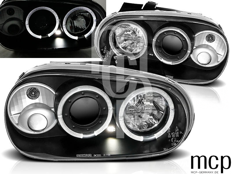 Angel Eyes Scheinwerfer Set für VW Golf IV (1997 bis 2003) in Schwarz – Ansicht 1