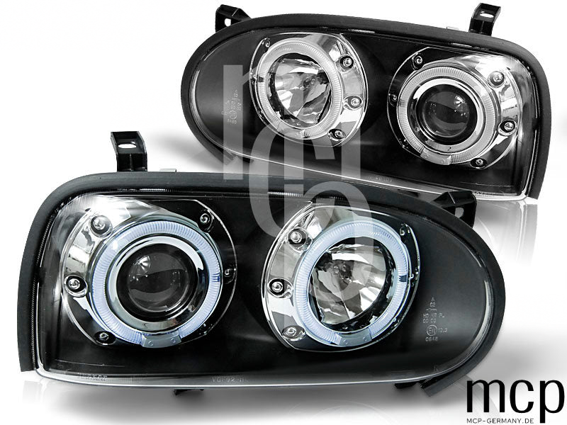 Angel Eyes Scheinwerfer Set für VW Golf 3 (09/1991 bis 08/1997) in Schwarz – Ansicht 1