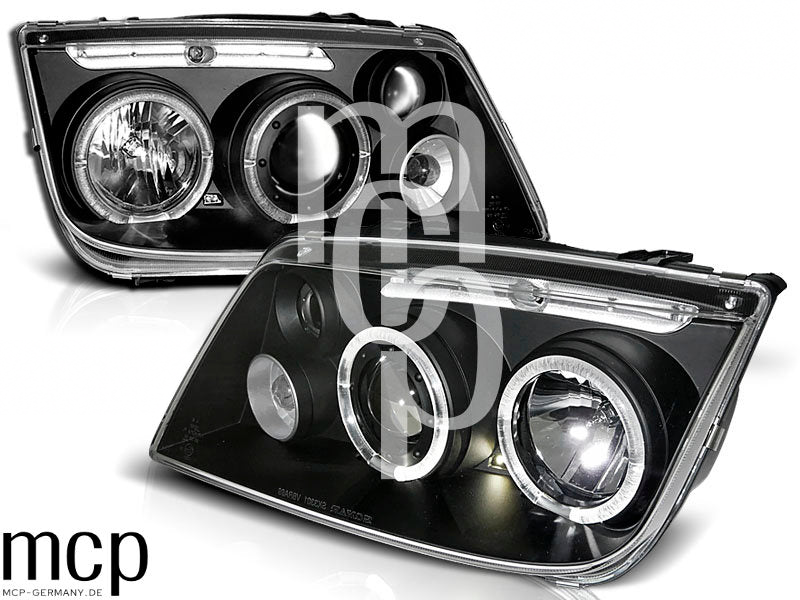Angel Eyes Scheinwerfer Set für VW Bora (1998 bis 2005) in Schwarz – Ansicht 1
