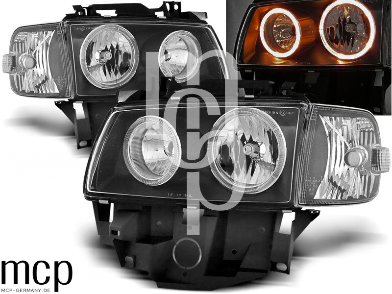 Angel Eyes Scheinwerfer Set für VW T4 Bus (08/1996 bis 03/2003) in Schwarz – Ansicht 1