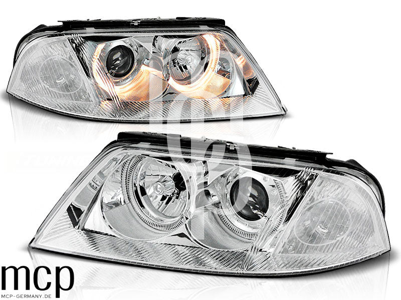 Angel Eyes Scheinwerfer Set für VW Passat 3BG B5 FL (09/2000 bis 03/2005) in Chrom