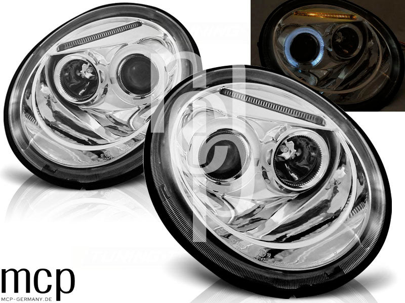 Angel Eyes Scheinwerfer Set für VW NEW Beetle (10/1998 bis 05/2005) in Chrom