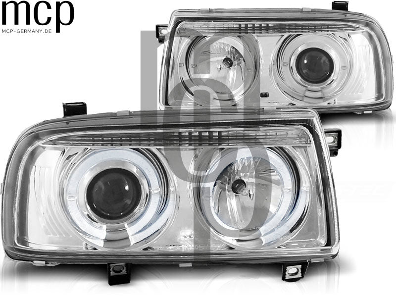 Angel Eyes Scheinwerfer Set für VW Vento (01/1992 bis 08/1998) in Chrom