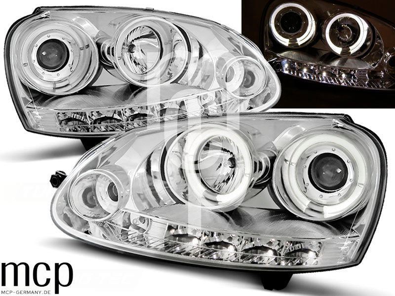 Angel Eyes Scheinwerfer Set für VW Golf 5 (10/2003 bis 2009) in Chrom