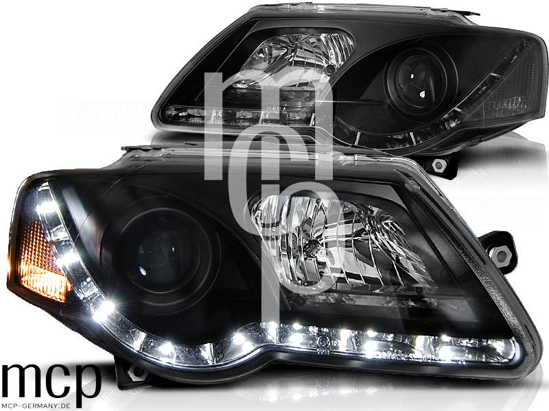 Scheinwerfer Set für VW Passat B6 3C (03/2005 bis 2010) in Schwarz mit LED Standlicht – Ansicht 1