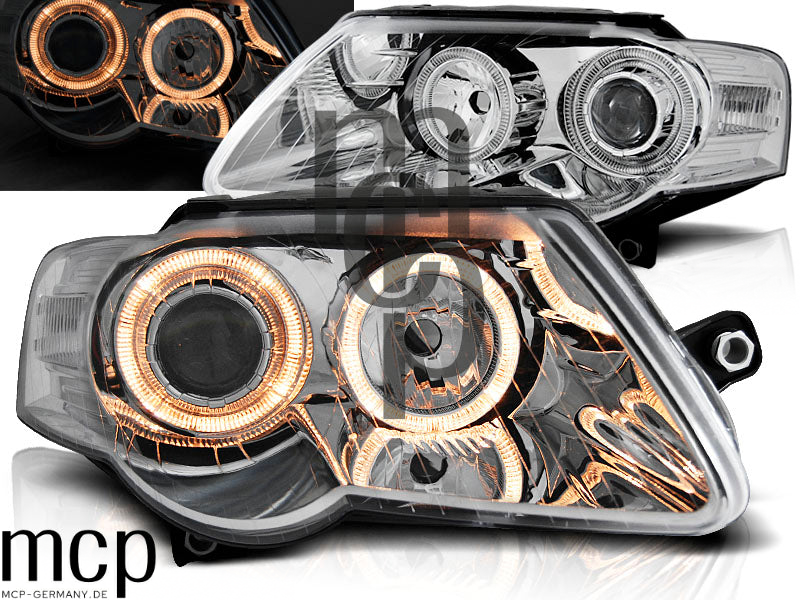 Angel Eyes Scheinwerfer Set für VW Passat B6 3C (03/2005 bis 2010) in Chrom – Produktansicht 1