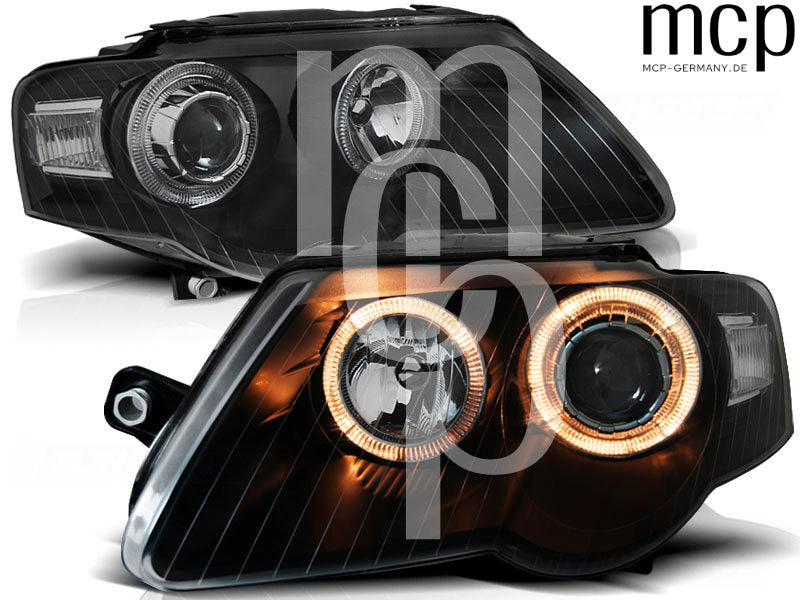 Angel Eyes Scheinwerfer Set für VW Passat B6 3C (03/2005 bis 2010) in Schwarz