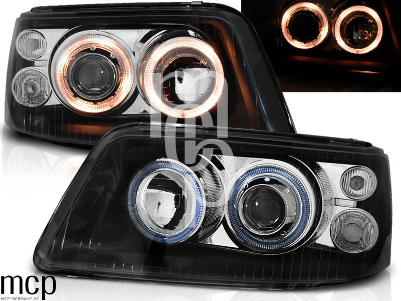 Angel Eyes Scheinwerfer Set für VW T5 (04/2003 bis 08/2009) in Schwarz – Produktansicht 1