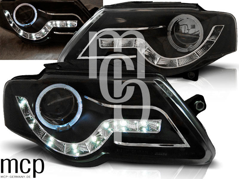 Angel Eyes Scheinwerfer Set für VW Passat B6 3C (03/2005 bis 2010) in Schwarz