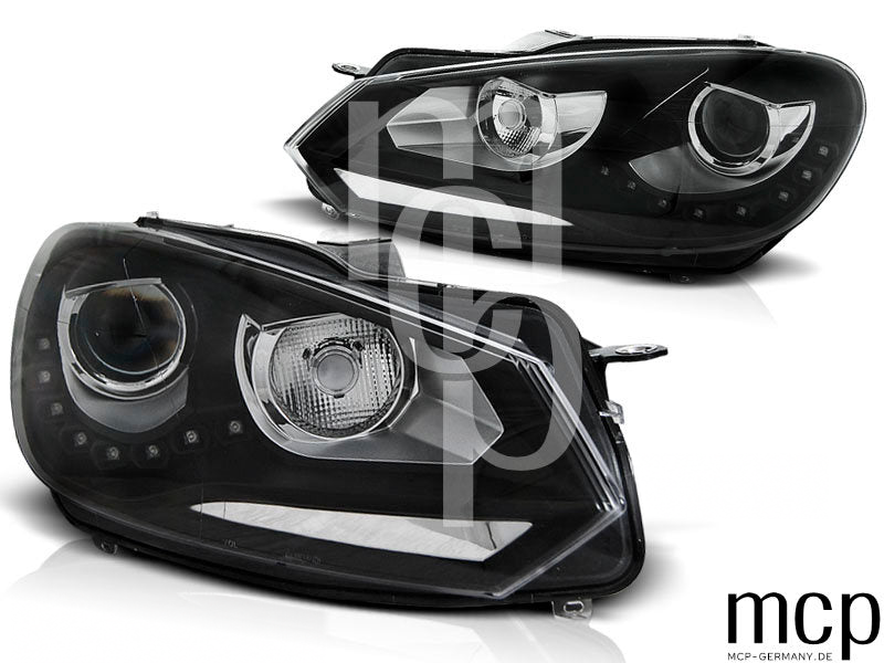 Scheinwerfer Set für VW Golf 6 (10/2008 bis 2012) in Schwarz mit LED Tagfahrlicht