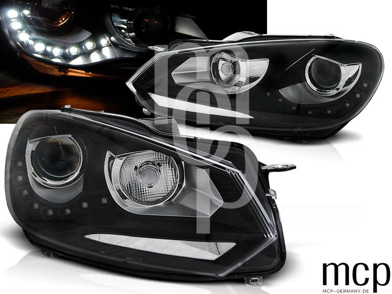 Scheinwerfer Set für VW Golf 6 (10/2008 bis 2012) in Schwarz mit LED Tagfahrlicht