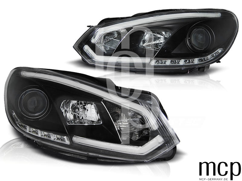 LED Tagfahrlicht Scheinwerfer Set für VW Golf 6 Typ 5K (10/08 bis 11/13) in Schwarz