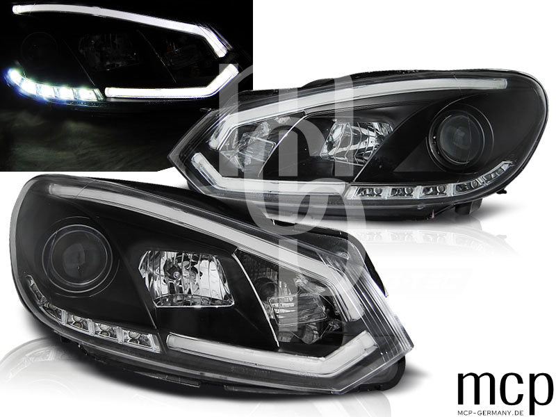 LED Tagfahrlicht Scheinwerfer Set für VW Golf 6 Typ 5K (10/08 bis 11/13) in Schwarz