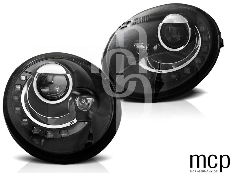LED Scheinwerfer Set für VW New Beetle 9C (10/98 bis 05/05) in Schwarz mit LED Tagfahrlicht
