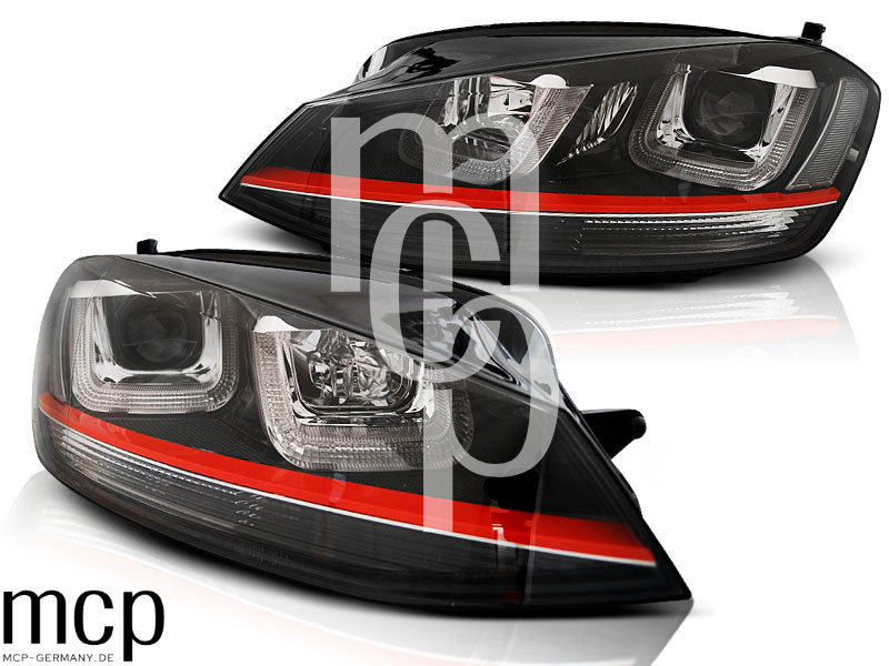 Scheinwerfer Set für VW Golf 7 (2012 bis 2017) in Schwarz mit LED Tagfahrlicht – Produktansicht