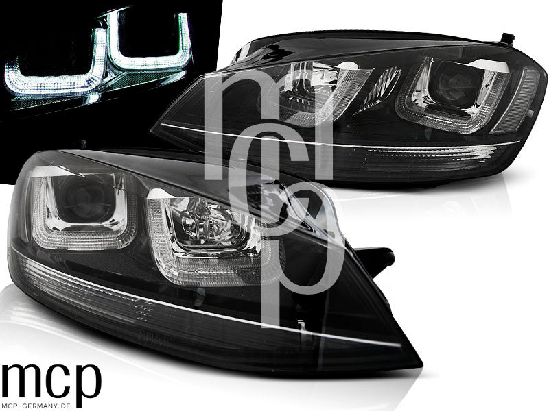 Scheinwerfer Set für VW Golf 7 (11/2012 bis 2017) in Schwarz mit LED Tagfahrlicht
