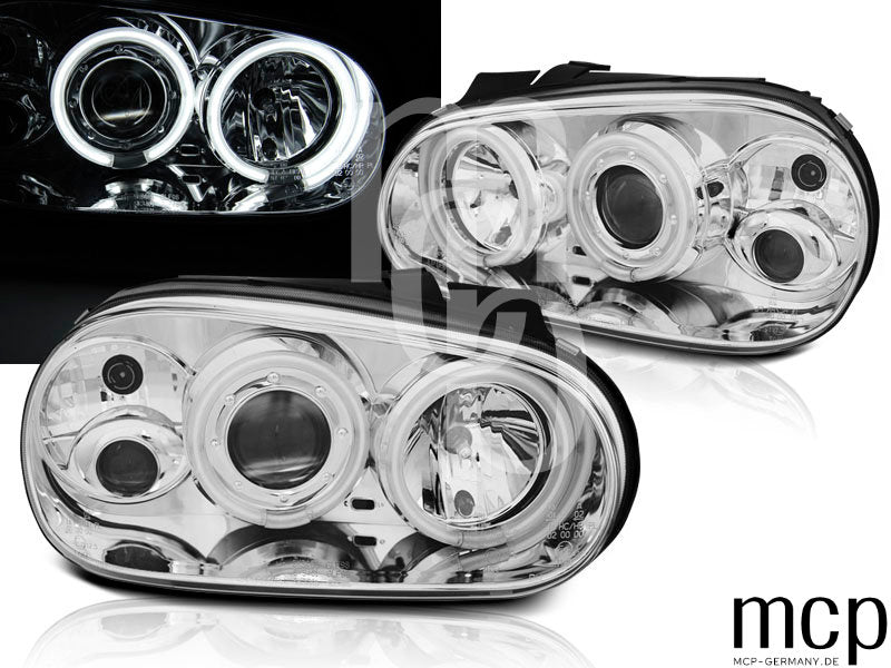 CCFL Angel Eyes Scheinwerfer Set für VW Golf 4 (09/1997 bis 09/2003) in Chrom