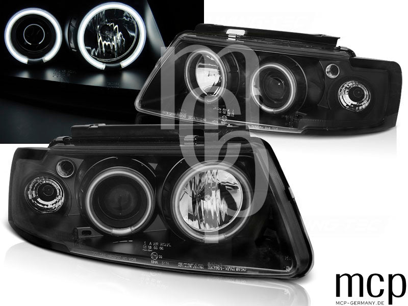 CCFL Angel Eyes Scheinwerfer Set für VW Passat B5 3B (1996 bis 08/2000) in Schwarz