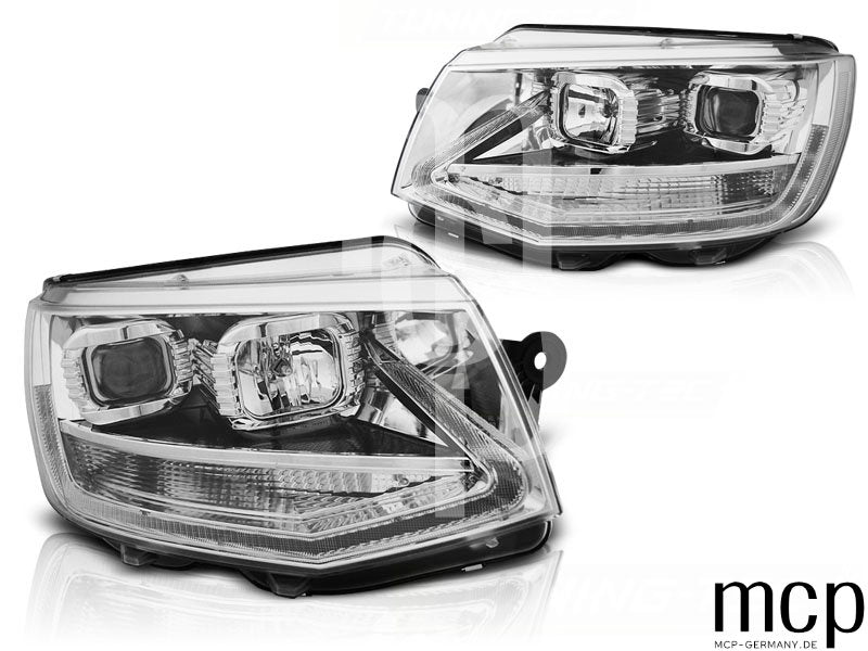 Scheinwerfer Set für VW T6 (2015 bis 2019) in Chrom mit LED Tagfahrlicht