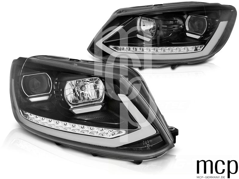 Scheinwerfer Set für VW Touran I (2010 bis 2015) in Schwarz mit LED Tagfahrlicht