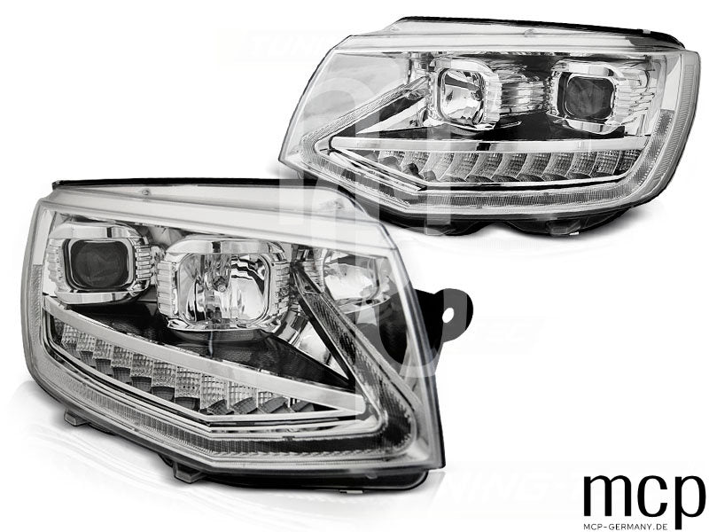 Scheinwerfer Set für VW T6 (2015 bis 2019) in Chrom mit LED Tagfahrlicht