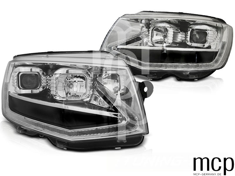 Scheinwerfer Set für VW T6 (2015 bis 2019) in Chrom mit LED Tagfahrlicht