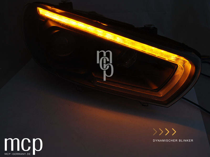 Scheinwerfer Set für VW Scirocco (2008 bis 04/2014) in Schwarz mit LED Tagfahrlicht – Dynamischer Blinker