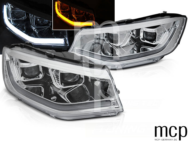 Scheinwerfer Set für VW Caddy V (ab 2020) in Chrom mit LED Tagfahrlicht und dynamischem Blinker – Ansicht 5