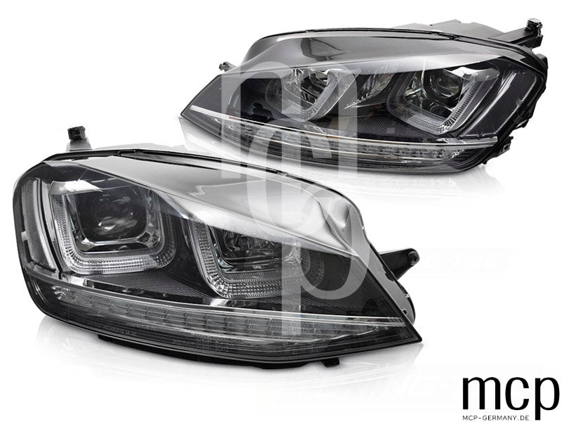 Scheinwerfer Set für VW Golf 7 (2013 bis 2017) in Schwarz mit LED Tagfahrlicht