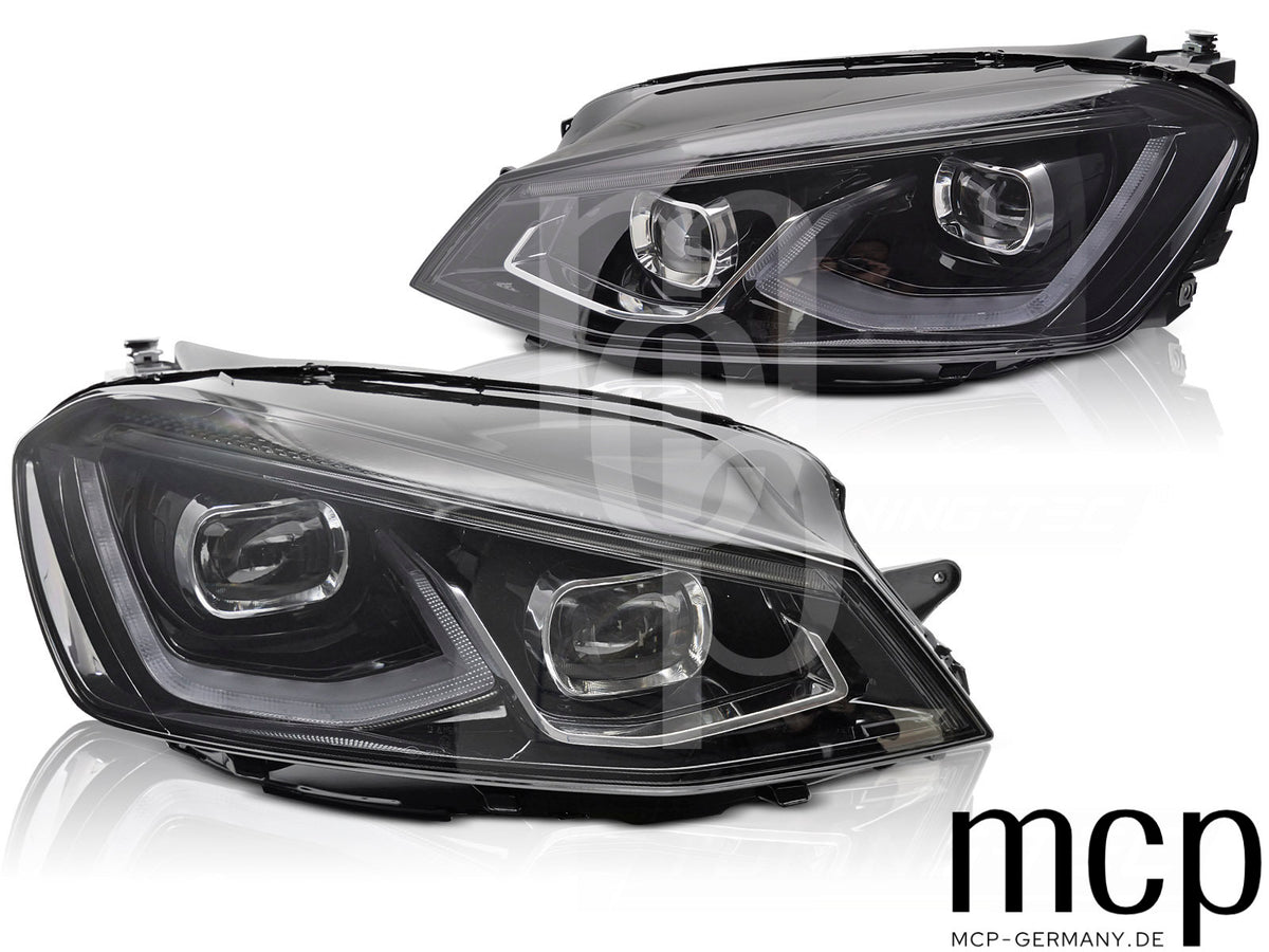 Voll LED Scheinwerfer Set für VW Golf VII (2014 bis 2017) in Schwarz mit LED Tagfahrlicht